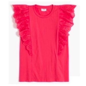 Plus Size Ruffle Sleeve Eyelet Top Guava Pink